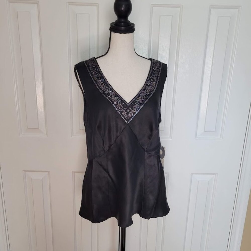 Nine West Black Silk Beaded Top. Size 10